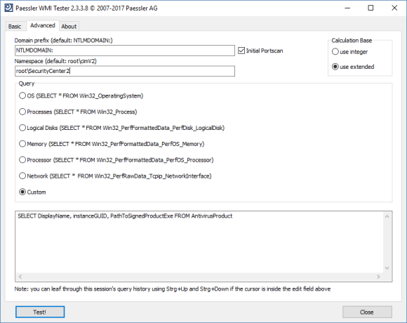 Guia avançada do WMI Tester