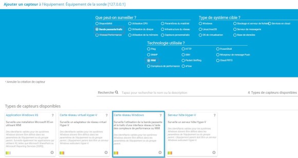 PRTG Capture d'écran ajouter un capteur carte réseau windows