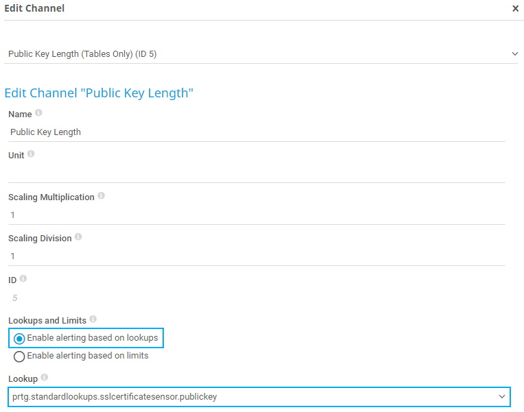 PRTG pantalla editar búsquedas y límites