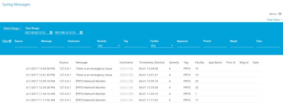 PRTG screenshot syslog messages