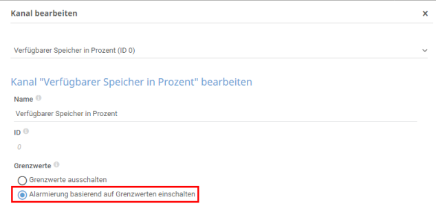 PRTG Screenshot-Kanaleinstellungen