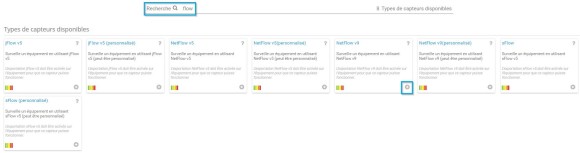 Capture d'écran PRTG correspondant aux types de capteurs pour le terme de recherche flux