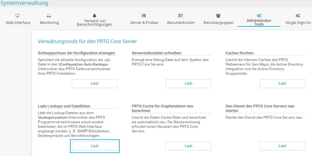 PRTG Bildschirmfoto Systemverwaltung
