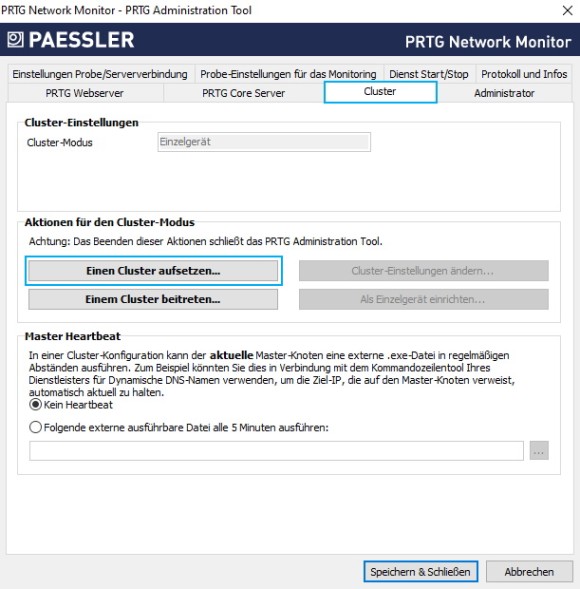 PRTG-Screenshot Erstellen eines Clusters