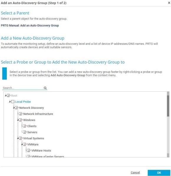 Screenshot PRTG Auto Discovery Group