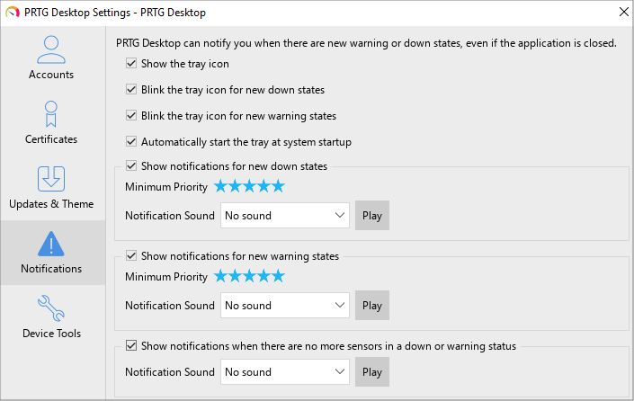 PRTG Screenshot Settings notifications