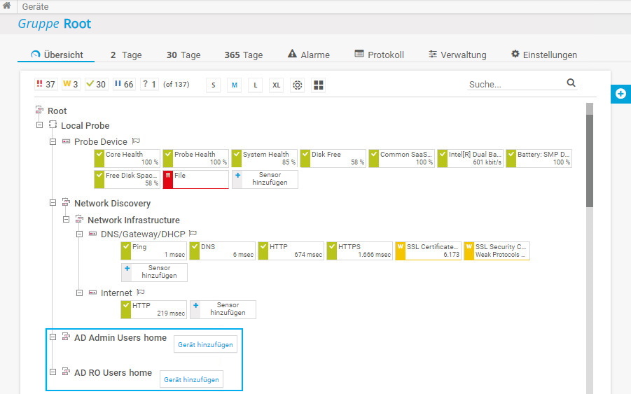 Screenshot PRTG-Gerätebaum-Objekte