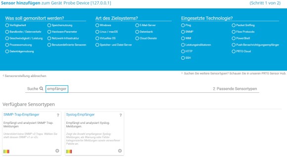 PRTG-Screenshot Sensor zur Gerätesonde hinzufügen