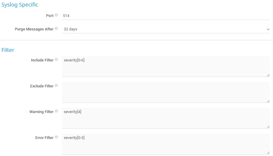 PRTG screenshot syslog specific settings