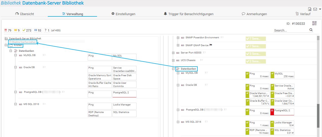 PRTG Screenshot Bibliotheksknoten hinzufügen