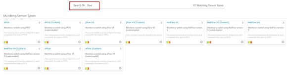 Captura de pantalla de PRTG que coincide con los tipos de sensor para el término de búsqueda flujo
