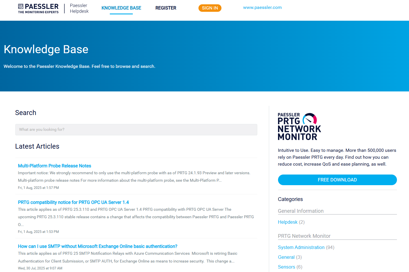 Base de conhecimento do site do PRTG
