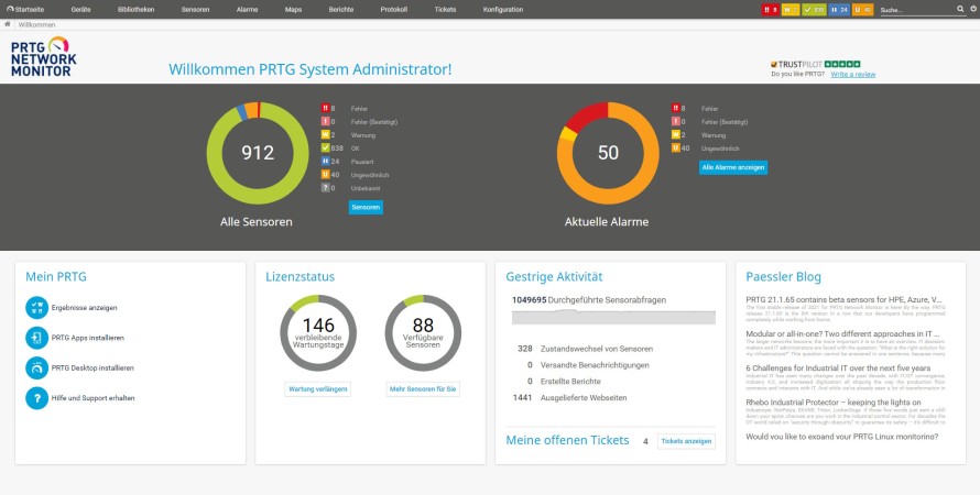 Captura de pantalla del sistema PRTG