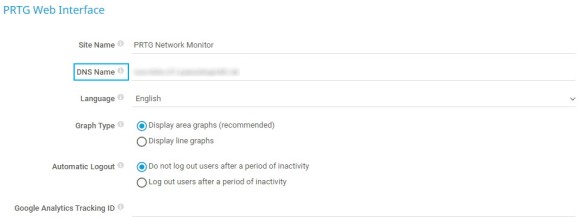 PRTG Screenshot web interface - DNS name