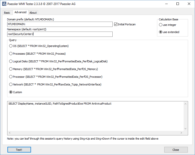 Guia avançada do WMI Tester