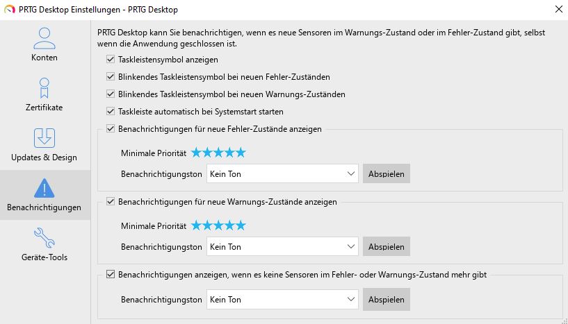 PRTG Screenshot Einstellungen Benachrichtigungen