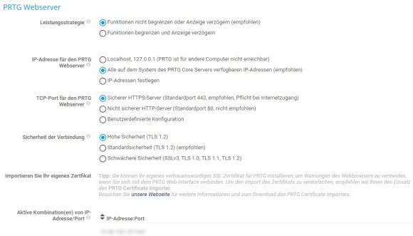 PRTG Screensho Webserver-Einstellungen