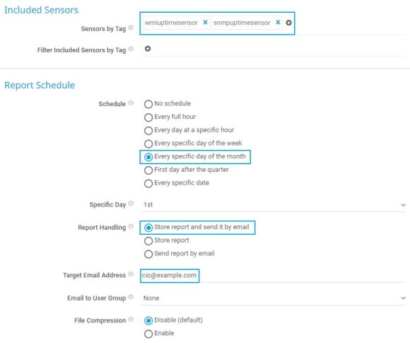 PRTG Screenshot report schedule