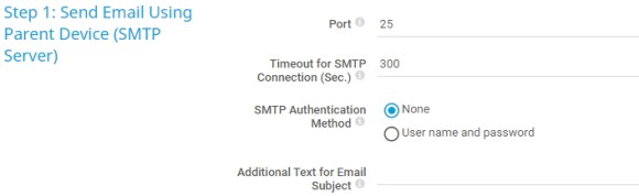 PRTG Screenshot step 1 send email using parent device (SMTP Servicer)