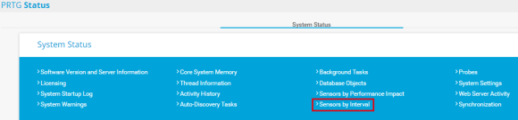 Status do sistema da captura de tela do PRTG
