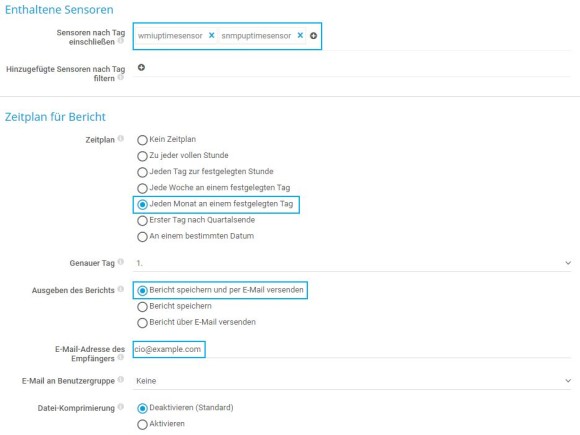 PRTG Screenshot Bericht Zeitplan