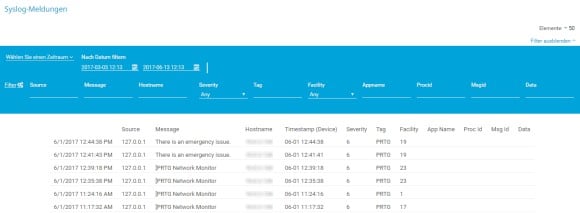 PRTG-Screenshot Syslog-Meldungen