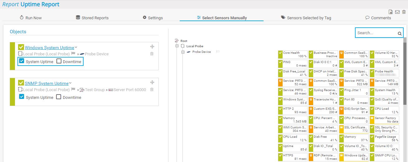 PRTG Screenshot uptime report