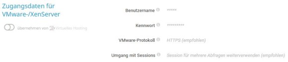 PRTG Screenshot-Zugangsdaten für VMware/XenServer