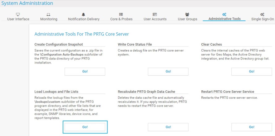 Captura de pantalla de PRTG administración del sistema
