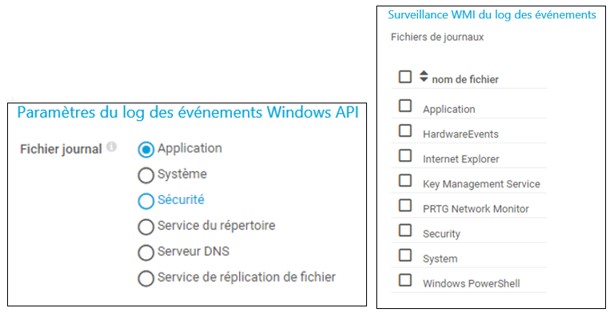 PRTG Screenshot select logfile (fichier journal)