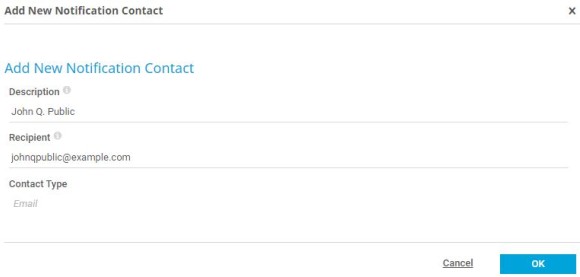 Capture d'écran PRTG Ajouter un nouveau contact de notification