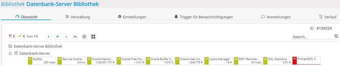 PRTG Screenshot Bibliothek Datenbank Teilbaum gefilterte Sensoren