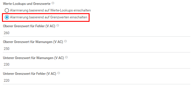 PRTG Screenshot-Wertsuche und Grenzwerte