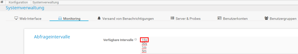 PRTG Screenshot Systemverwaltung - Abfrageintervalle