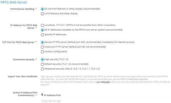 PRTG Screensho web server settings