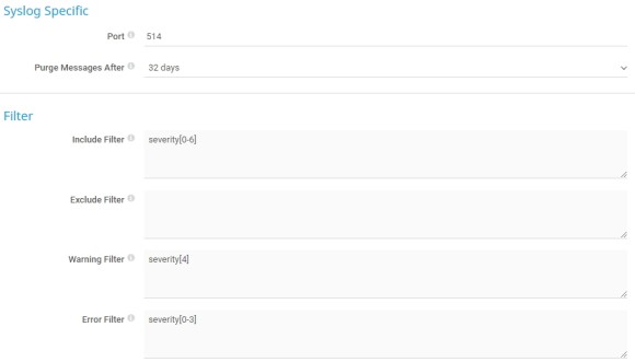 PRTG screenshot syslog specific settings
