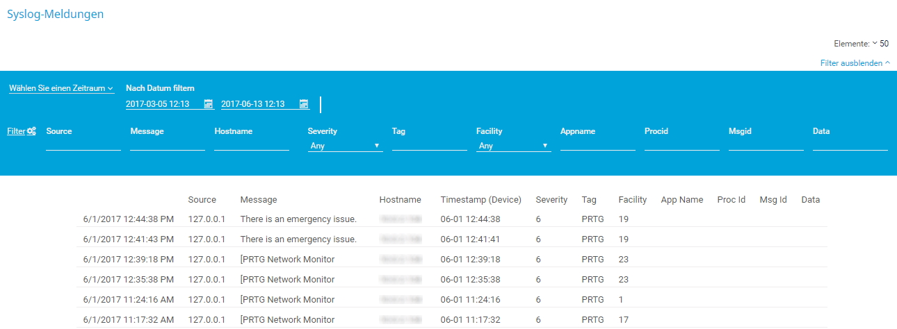 PRTG-Screenshot Syslog-Meldungen