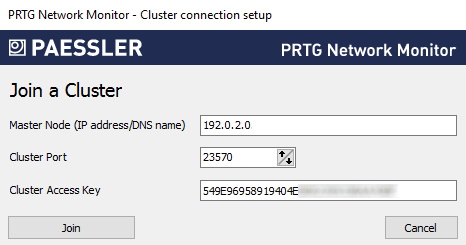 Configuración de la conexión de clúster de PRTG Screenshot