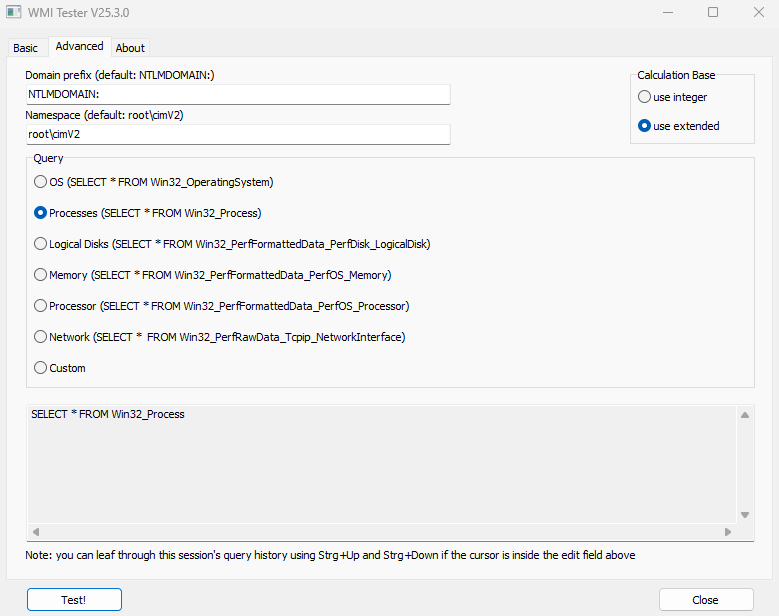 WMI Tester Advanced Configuration