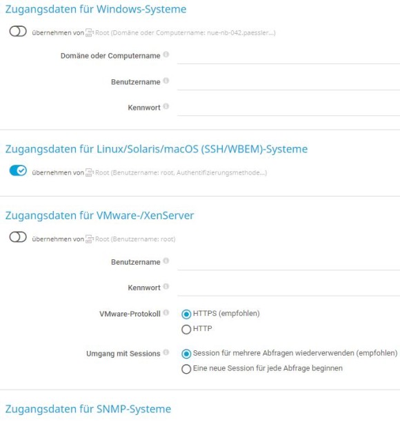 Screenshot PRTG Automatische Suche Zugangsdaten