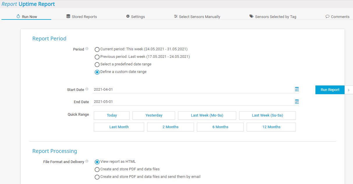 PRTG Screenshot report period