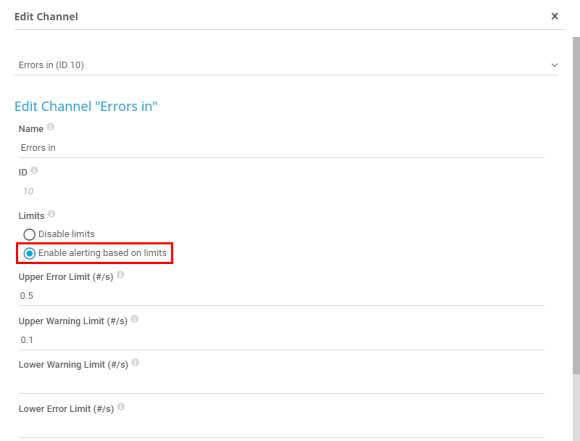 PRTG Screenshot edit channel - enable alerting based on limits