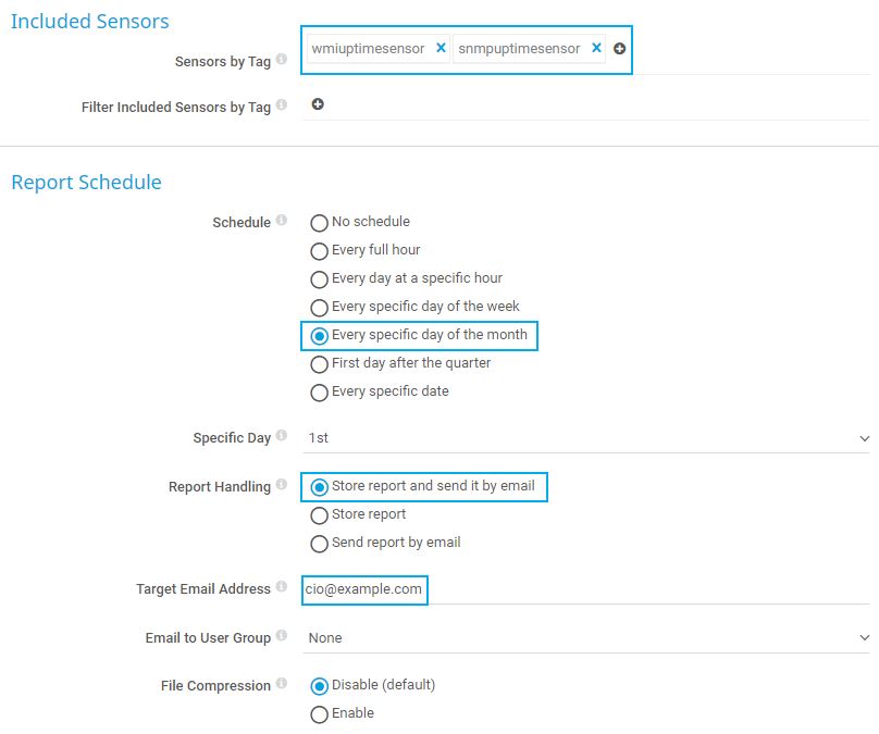 PRTG Screenshot report schedule