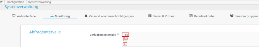 PRTG Screenshot Systemverwaltung - Abfrageintervalle