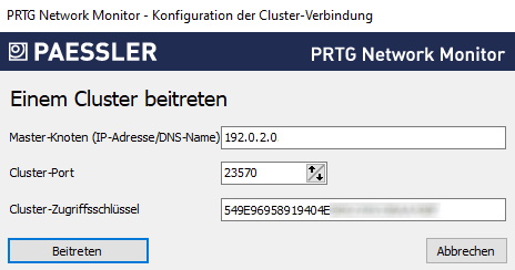 PRTG Screenshot Cluster Verbindungsaufbau