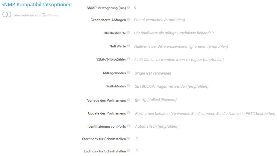 PRTG-Bildschirmfoto SNMP-Kompatibilitätsoptionen