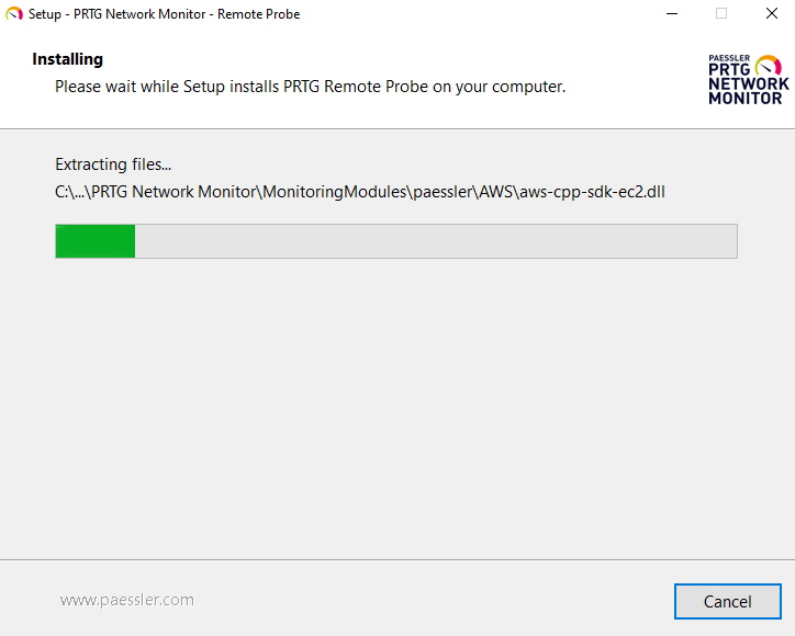 Processus d'installation de PRTG Screenshot