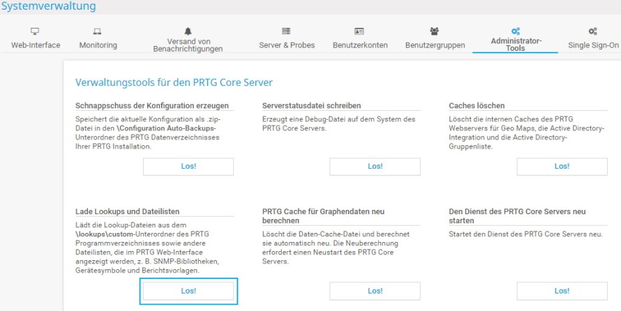 PRTG Bildschirmfoto Systemverwaltung