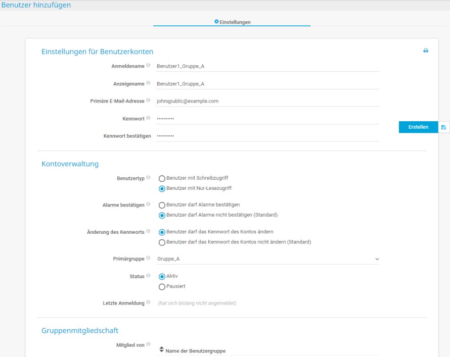 PRTG Screenshot Neues Benutzerkonto hinzufügen