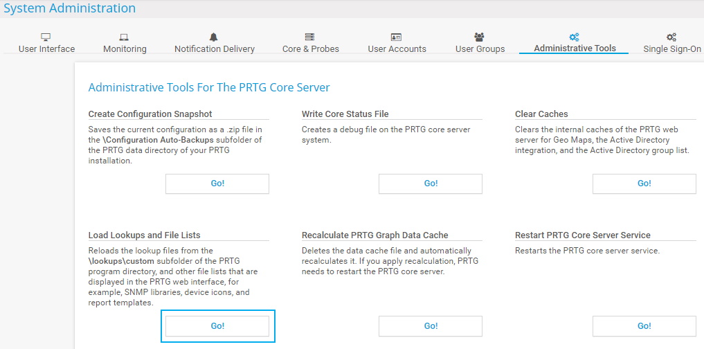 Captura de pantalla de PRTG administración del sistema